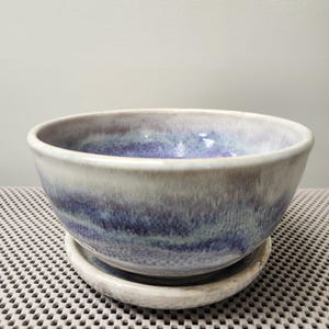Handmade Ceramic Berry Bowl with Matching Plate in Cream and Purple