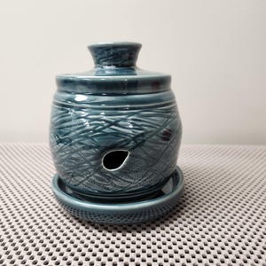 Handmade Ceramic Garlic Keeper / Garlic Jar with Matching Grater in Green