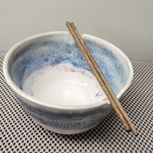 Large Pottery Noodle or Rice Bowl (1.2 litre)  in Cream, Blue, and Purple