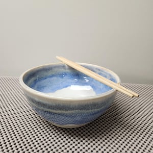 Pottery Noodle or Rice Bowl in Cream and Blue - 800 mls