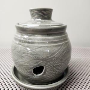 Handmade Ceramic Garlic Keeper with Matching Grater in Light Brown