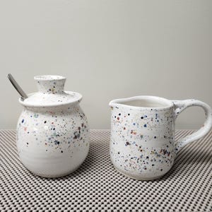 Pottery Cream and Sugar Set in Confetti Glaze