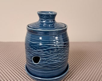 Garlic Keeper / Garlic Jar with Garlic Grater in Blue