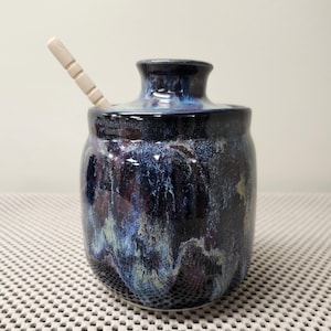 Handmade Ceramic Honey Pot in Galaxy Glaze
