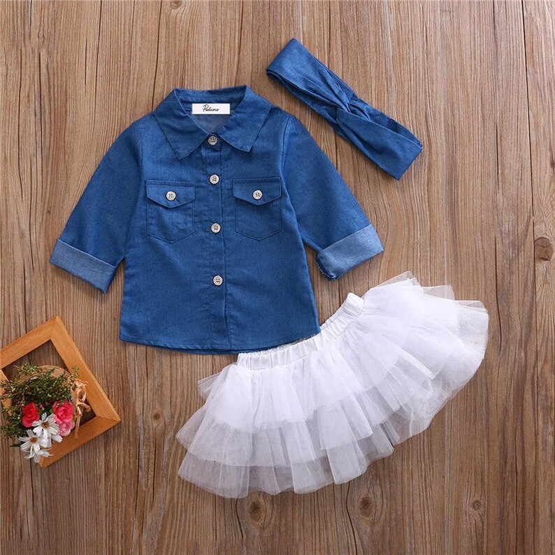Baby Girl Summer Clothing Sets Baby Girls Clothes Denim Shirt Etsy
