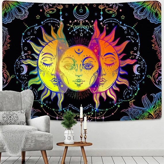 White Black Colorful Sun Moon Mandala Tapestry Wall Hanging | Etsy