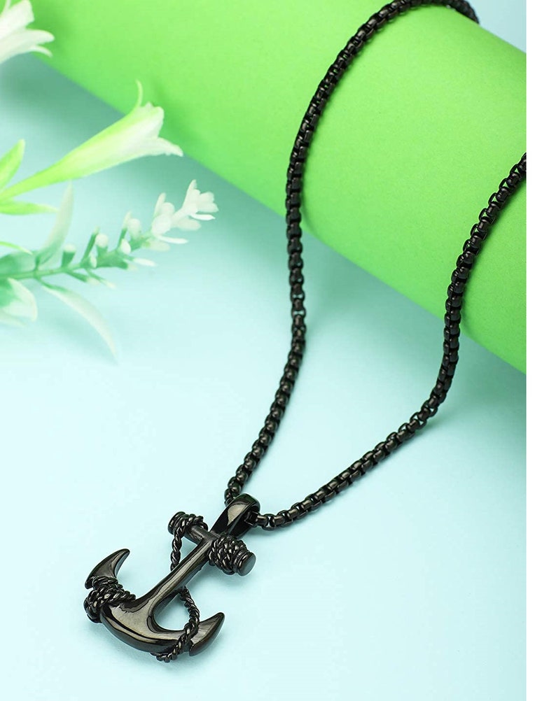 mens statement necklace Men Nautical Anchor Necklace Stainless Steel Pirate Pendant Necklace with 22 inch Chain wire rapped pendant gift