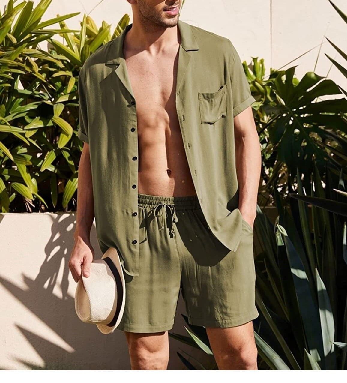 mens two piece set shirt and shorts