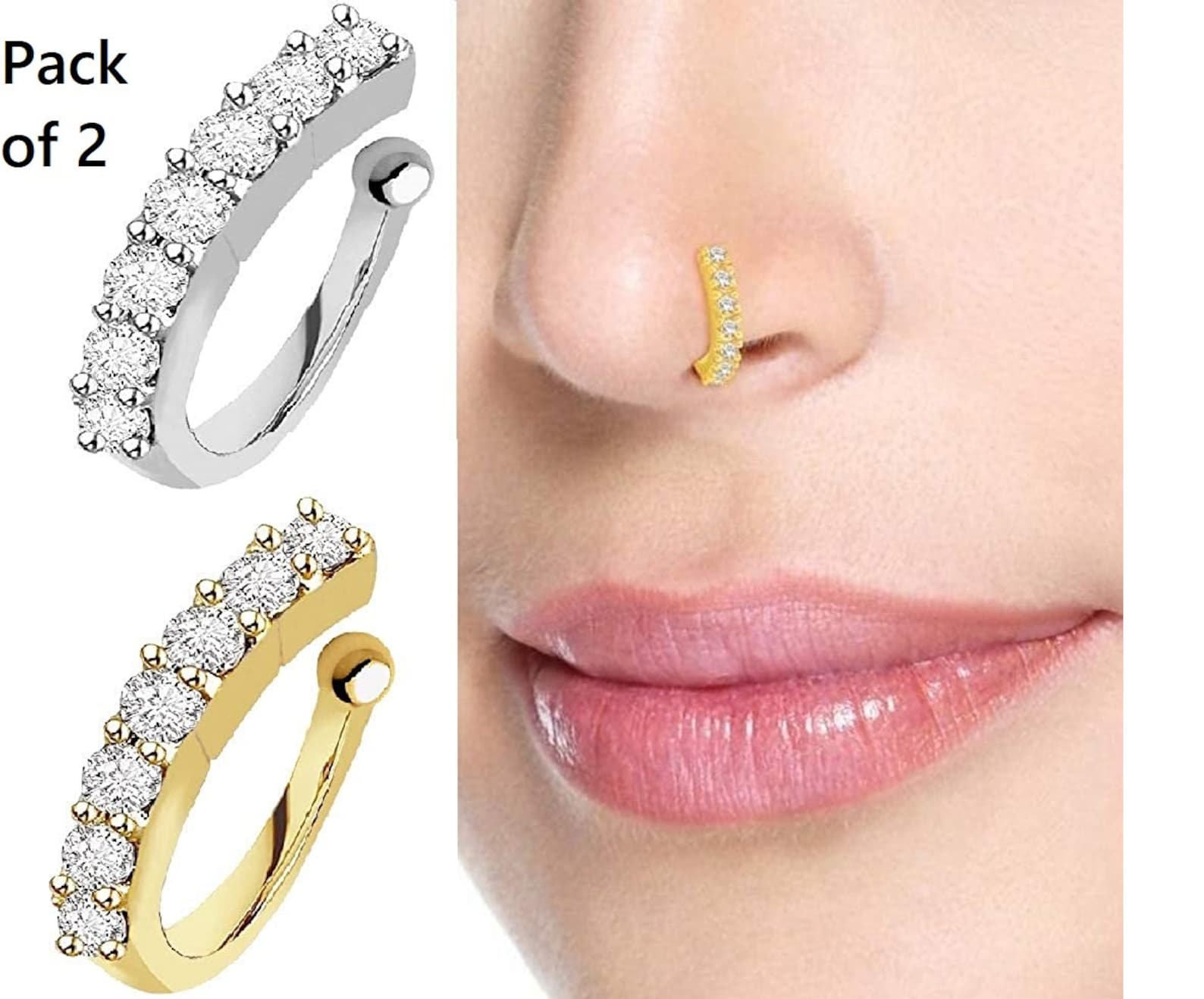 Gold Nose Ring Fake Nose Ring Set Silver Nose Ring Clip on Etsy