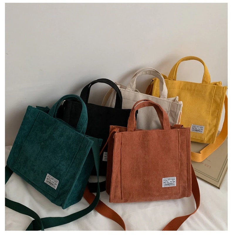 Women Corduroy Zipper Shoulder Bag Small Cotton Canvas Handbag Casual Tote Female Eco Crossbody Bag Vintage Messenger Bags 