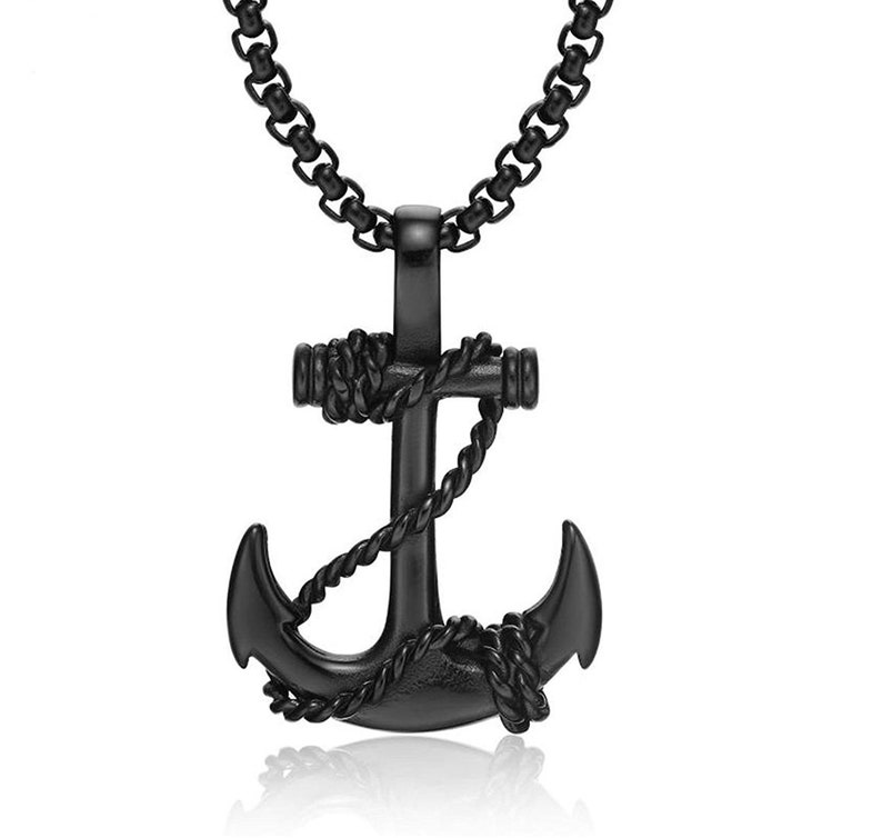 mens statement necklace Men Nautical Anchor Necklace Stainless Steel Pirate Pendant Necklace with 22 inch Chain wire rapped pendant gift