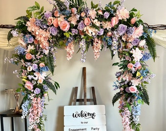 Pastel Flowers Garland/Wedding arch backdrop/Arbor silk flowers/Arch flowers arrangement/Aisle decor/Altar flowers/Wisteria, peonies, roses