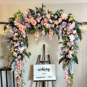 Pastel Flowers Garland/Wedding arch backdrop/Arbor silk flowers/Arch flowers arrangement/Aisle decor/Altar flowers/Wisteria, peonies, roses