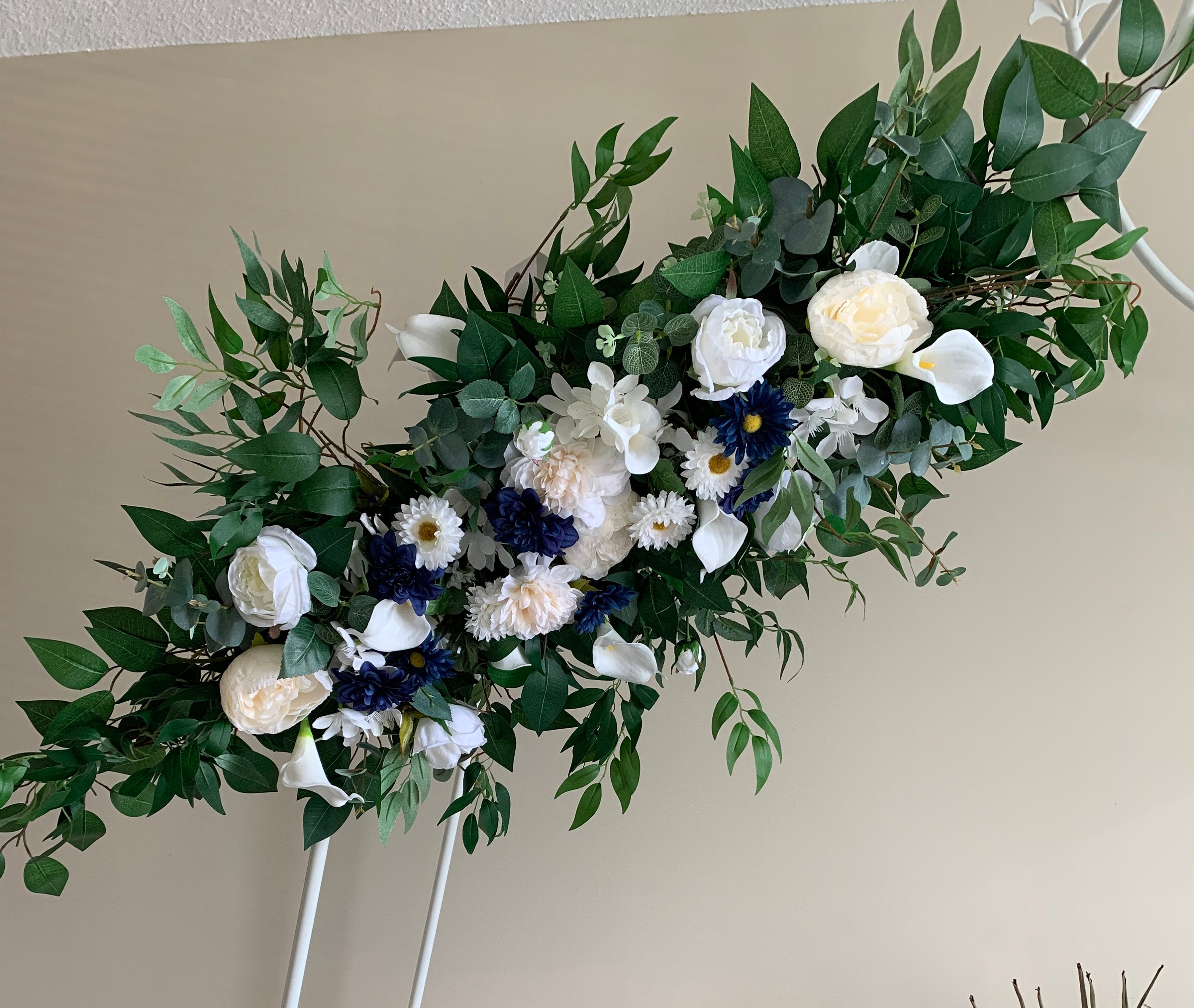 Silk flowers swag for wedding arch/Navy blue & ivory faux Etsy