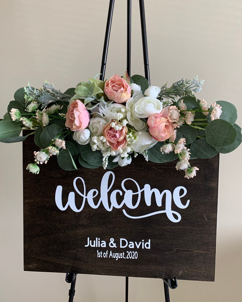 Wedding sign/Custom wood sign & silk flowers wedding Etsy