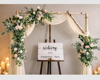Wedding Arch Garland with Pale Pink Silk Flowers & Tieback