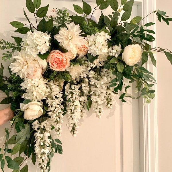 2pcs Wedding arch flowers swag & tieback/Wedding backdrop decor/Silk flowers wedding arbor/Artificial flower arrangement/Eucalyptus/Wisteria