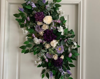 Wedding arch flowers in ivory & purple colour/Silk flowers swag/Wedding flowers backdrop/Arbor flowers/Wedding decor/Photos wedding arch