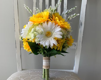 Sunflower bridal bouquet, Wedding bouquet with silk flowers,  Rustic wedding bouquet, Faux bride bouquet,Wedding flowers,Artificial flowers