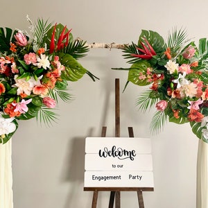 Tropical wedding arch flowers/Tropical corner swags with silk flowers/Tropical archway arrangement/Tropical arbor decor/Wedding backdrop