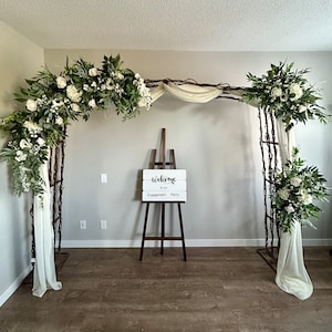 Wedding arch arrangement with greenery & white silk flowers/Anemone wedding backdrop and bouquets/White flowers and greenery wedding package