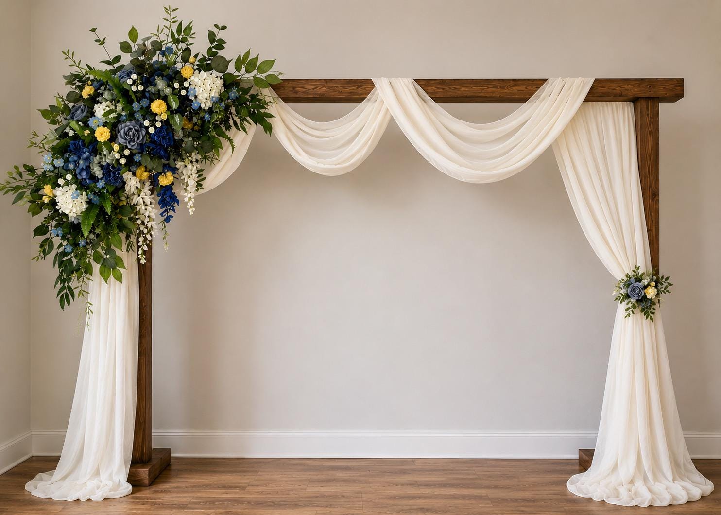 Dusty Blue & Yellow Wedding Arch Flowers, 30x30 Corner Swag, Faux