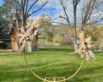 Boho wedding arch with Blush,Plum,Mauve flowers/Pampas grass arch arrangement/Wedding arbor/Floral backdrop/Swag&tieback/Wedding aisle decor