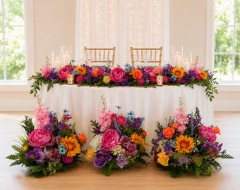 Colorful Wildflower Wedding Centerpieces | Bright Faux Flower Table Arrangements | Reception Centerpieces | Silk Floral Decor | Aisle marker