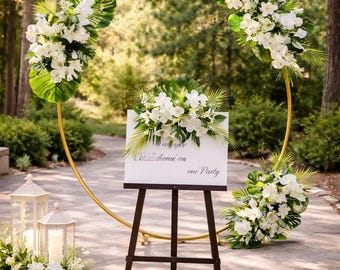 White Tropical wedding arbor/Tropical arch with silk flowers/Tropical flowers wedding backdrop/Archway arrangement/Tropical welcome sign