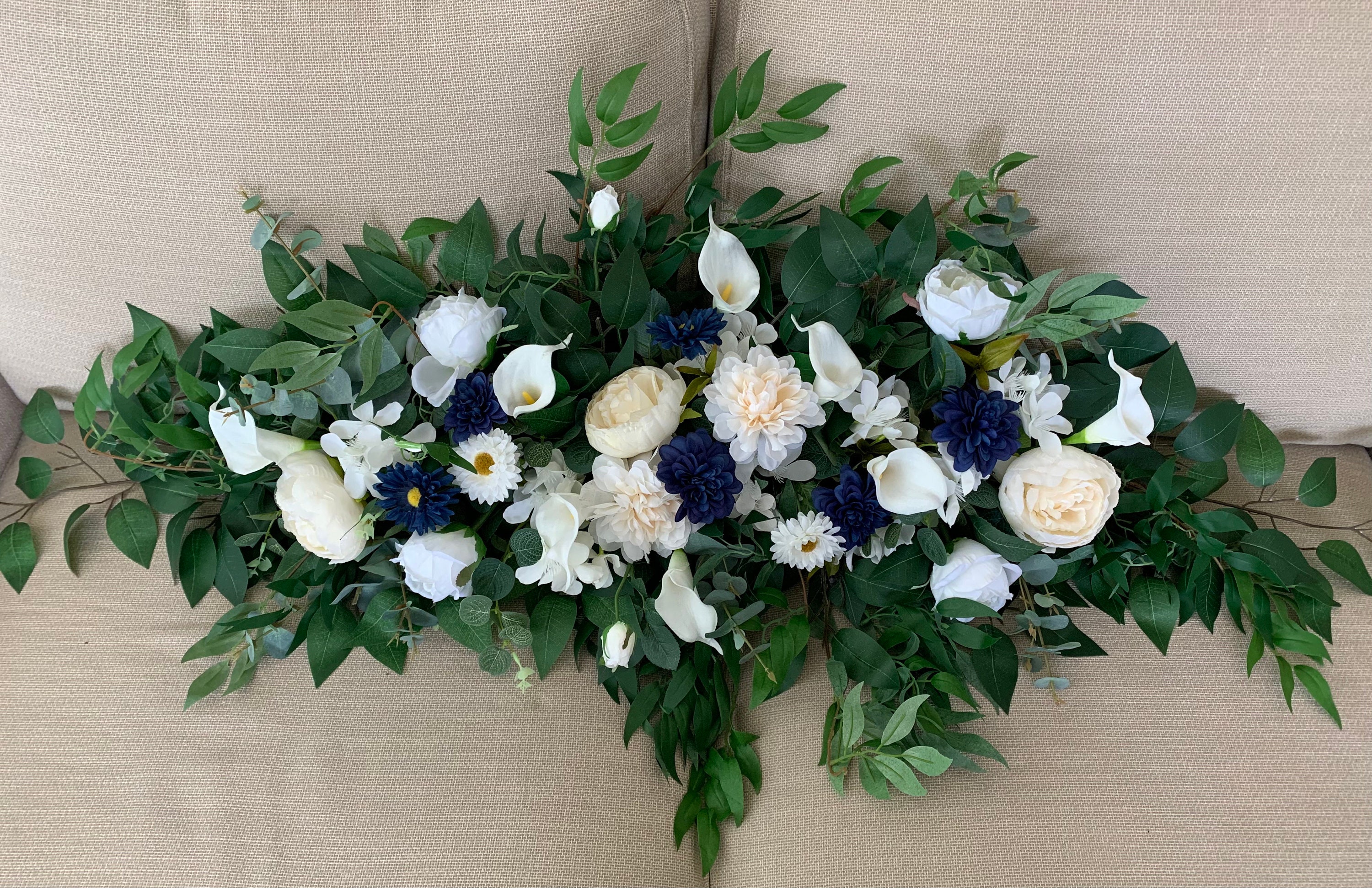 Silk flowers swag for wedding arch/Navy blue & ivory faux Etsy