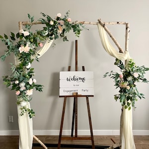 Wedding arch garland & tieback with pale pink silk flowers/Wedding arbor flowers/Blush flowers backdrop/Ceremony arch decor/Aisle decor
