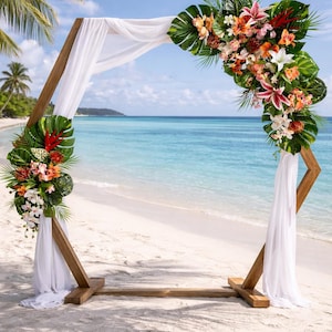 Tropical Wedding Arch Flowers: Silk Floral Corner Swag & Tieback