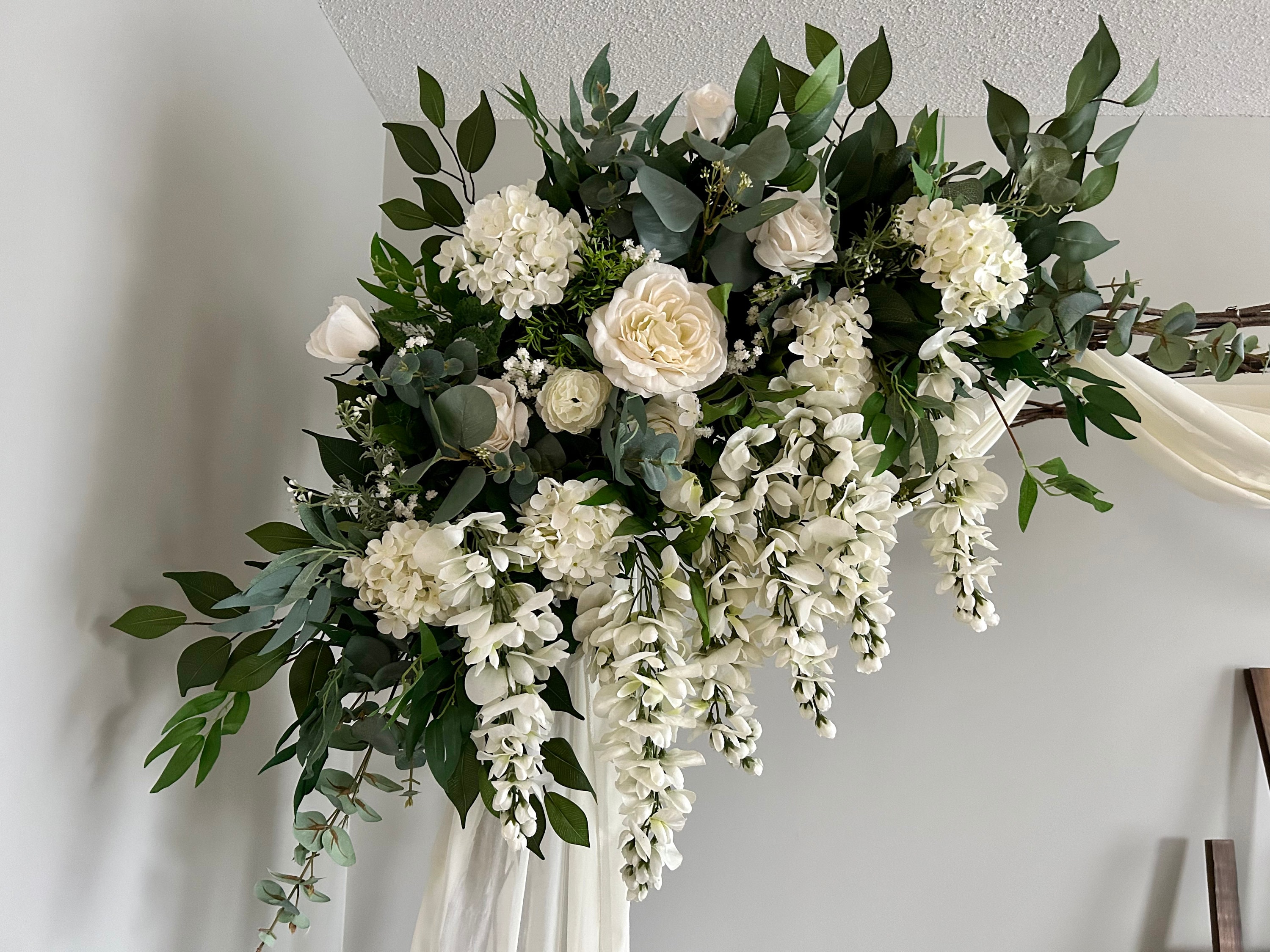 White Wedding arch flowers/Swag & tieback/White Wedding backdrop decor/Silk flowers wedding arbor/Artificial flowers wedding arrangements