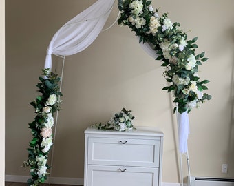 Wedding arch arrangement with silk flowers/Corner swag and tieback/Silk flowers arch/Wedding arbor flower/Ceremony arch swag/Wedding garland