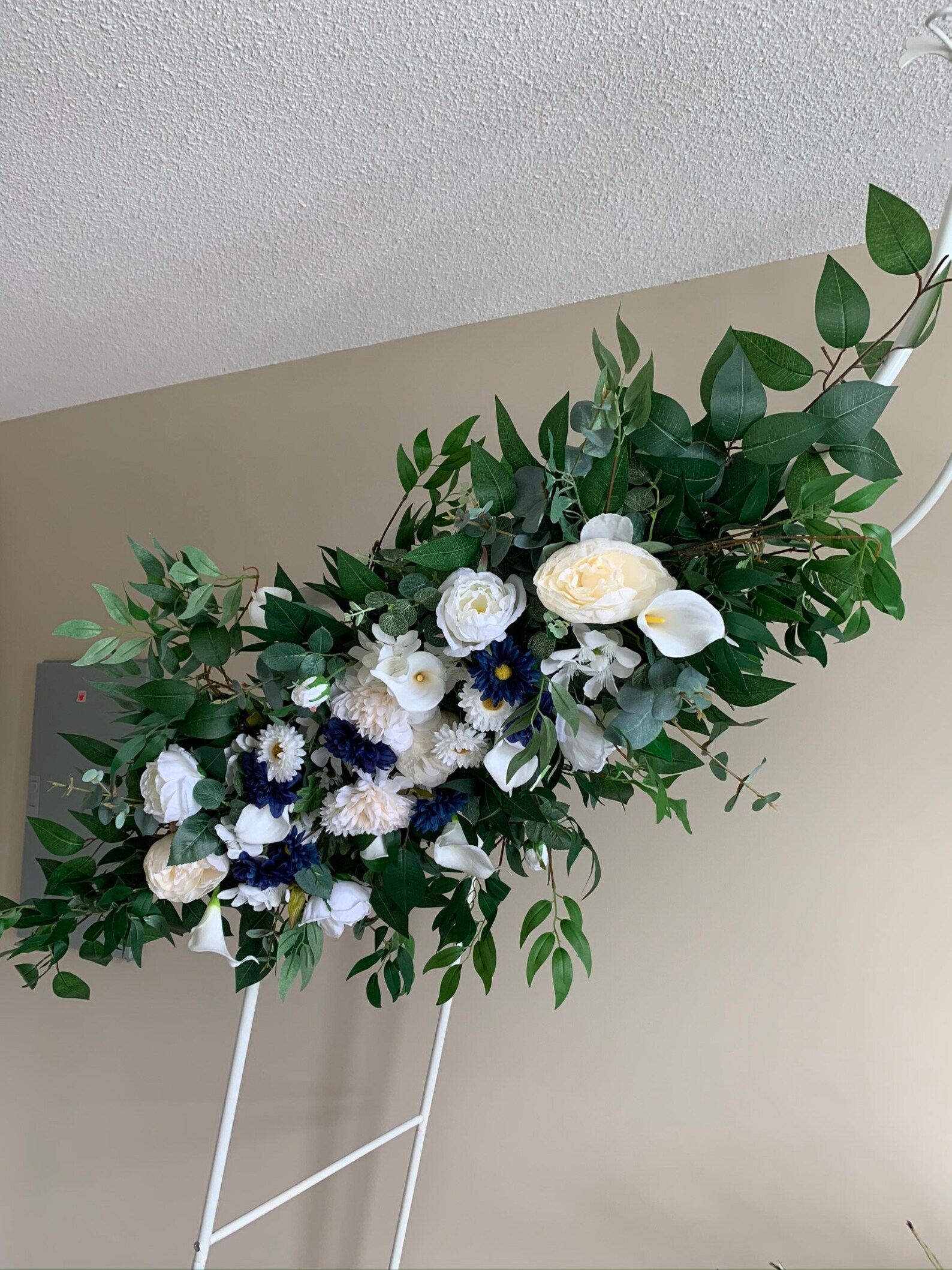 Silk flowers swag for wedding arch/Navy blue & ivory faux Etsy