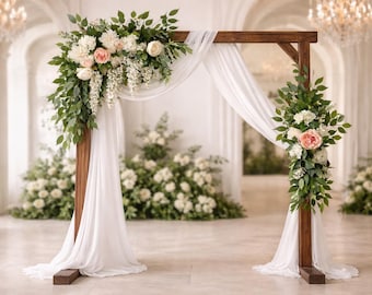Blush Silk Wedding Arch Flowers, Corner Swag and Tieback Ceremony Decor
