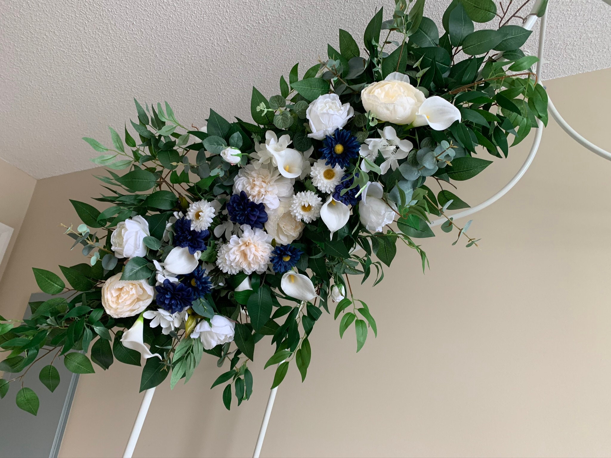 Silk Flower Wedding Arch Swag: Navy Blue & Ivory, 4ft Floral