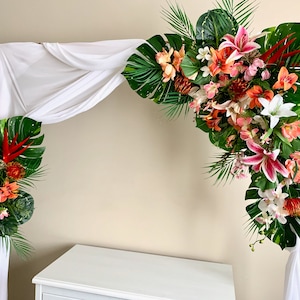 Tropical wedding arch flowers/Corner swag &tieback made with silk flowers/Tropical archway arrangement/Tropical arbor decor/Wedding backdrop