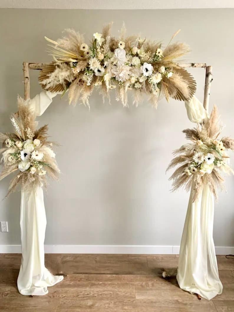 Pampas Grass Wedding Arch Arrangement, Silk Flowers Boho Decor image 10
