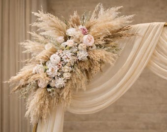 Pampas Wedding Arch Flowers, Circle Arch Decor, Boho Arch Swag Set, Blush Pampas Arch Arrangement, Wedding Ceremony Backdrop