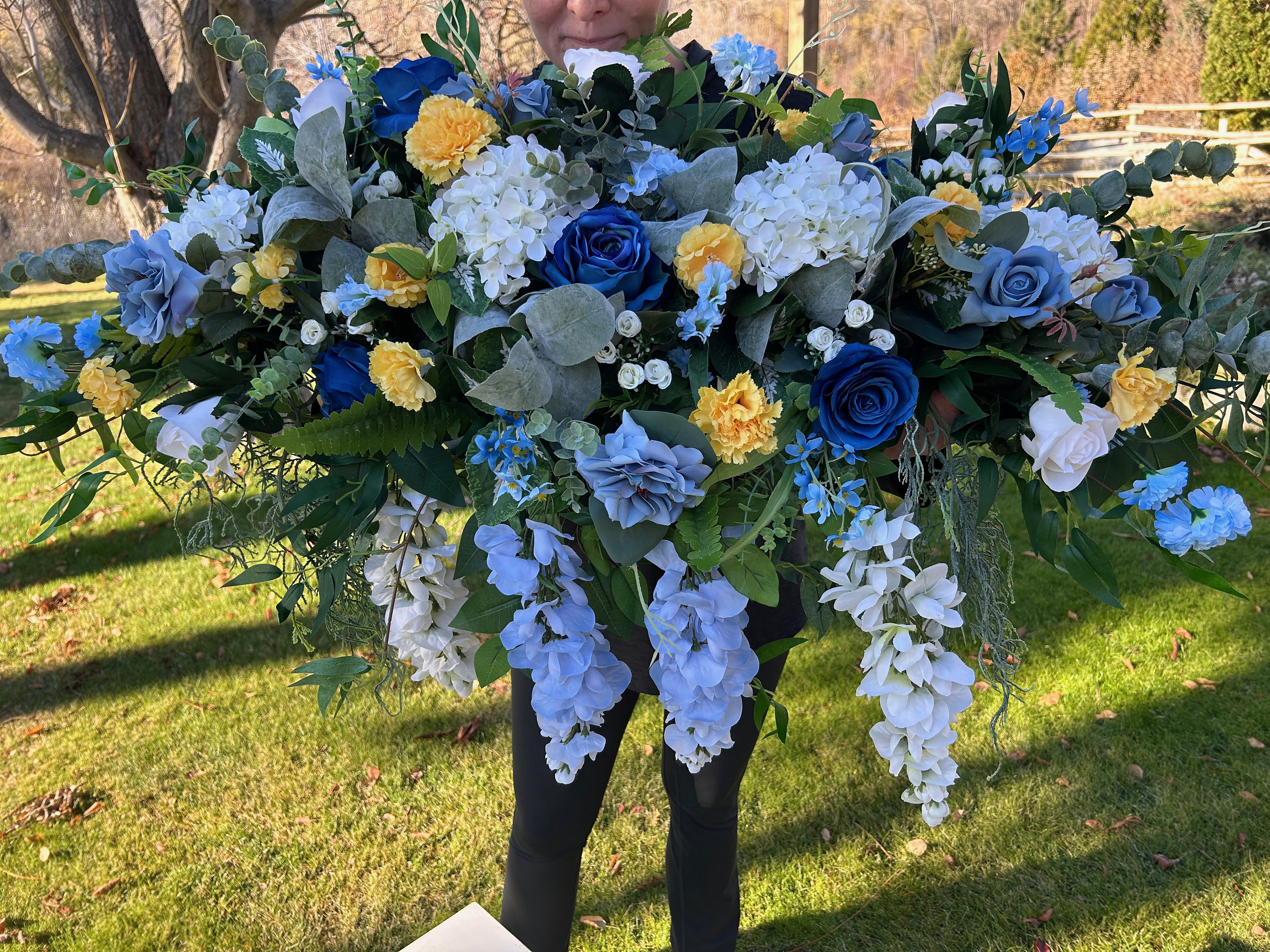 Sweetheart Table Arrangement Made With Tones of Blue, Yellow