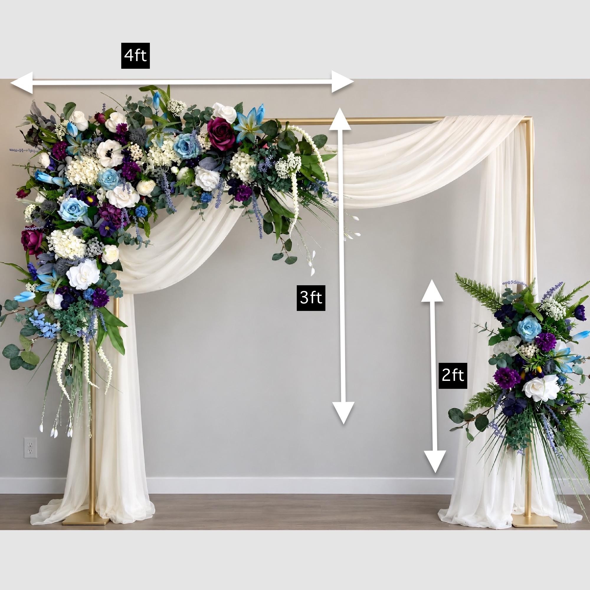 Plum, Blue & White Wedding Arch Flowers: Corner Swag and Tieback