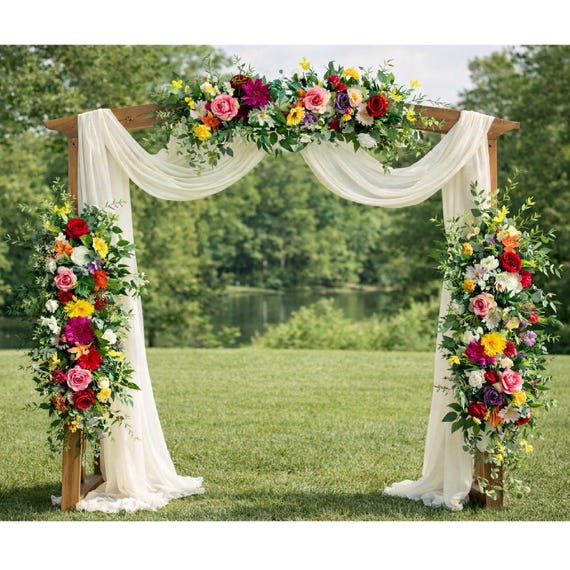 Wedding Arch Flowers: Bright Silk Flower Garland Arrangement, 3