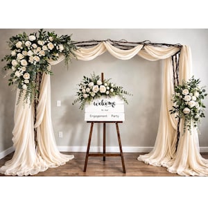 Wedding Arch Arrangement: Greenery, Ivory Silk Flowers, Backdrop Swag Tieback