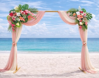 Magenta & Coral Tropical wedding arch flowers/Corner swag and tieback silk flowers/Tropical archway/Tropical arbor decor/Wedding backdrop