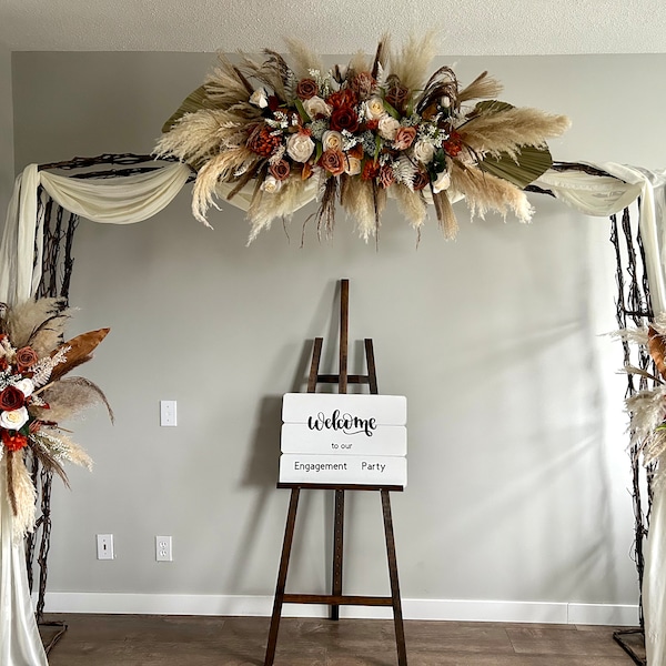 3pcs Pampas grass wedding arch with terracotta flowers/Boho arrangement/Wedding arbor arrangement/Pampas grass backdrop/Central&2 side swags