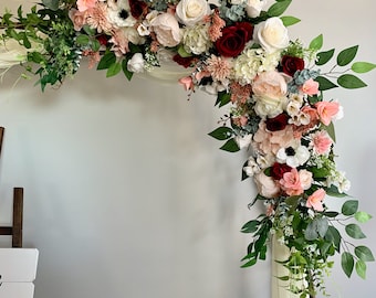 Burgundy Blush Wedding Arch Flowers, Corner Swag & Tieback Set