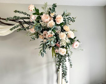 2pcs Wedding arch with blush silk flowers/Arch Arrangement/Wedding backdrop decor/Faux flowers wedding arbor/Wedding decor/Swag/Tieback