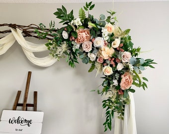 2pcs Wedding arch with neutral fall flowers/Arch Arrangement/Wedding backdrop decor/Silk flowers wedding arbor/Wedding decor swag&tieback