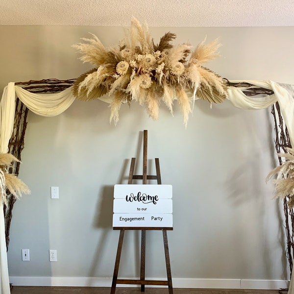 Wedding arch arrangement with pampas grass & sola wood flowers/Boho arch arrangement/Wedding floral arbor/Wedding aisle decor/Swag/Tiebacks